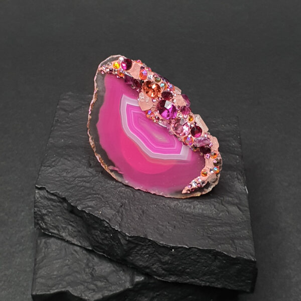 Inel unicat, statement, din agat cu cristale - Colecția primăvară-vară 2023 - #008