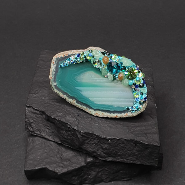 Inel unicat, statement, din agat cu cristale - Colecția primăvară-vară 2023 - #018