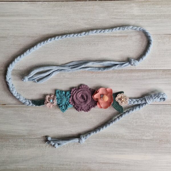 Brâu cordon statement împletit manual cu broderie florală 09 - Bohemian Summer Dream